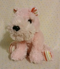 Pastel Pink Puppy Dog Stuffed Animal Plush 10" Yellow White Striped Paws Ears