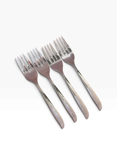 Oneida Community TWIN STAR Stainless Salad Fork 6.25” Atomic Starburst MCM Lot 4 - Afbeelding 2 van 6