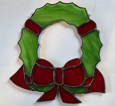 Tiffany Glas Weihnachtsdeko Aufhänger Kranz Adventskranz Grün & Rot - Handarbeit