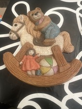 Vintage 1986 Frankies Design Teddy Bear Rocking Horse Wall Hanging