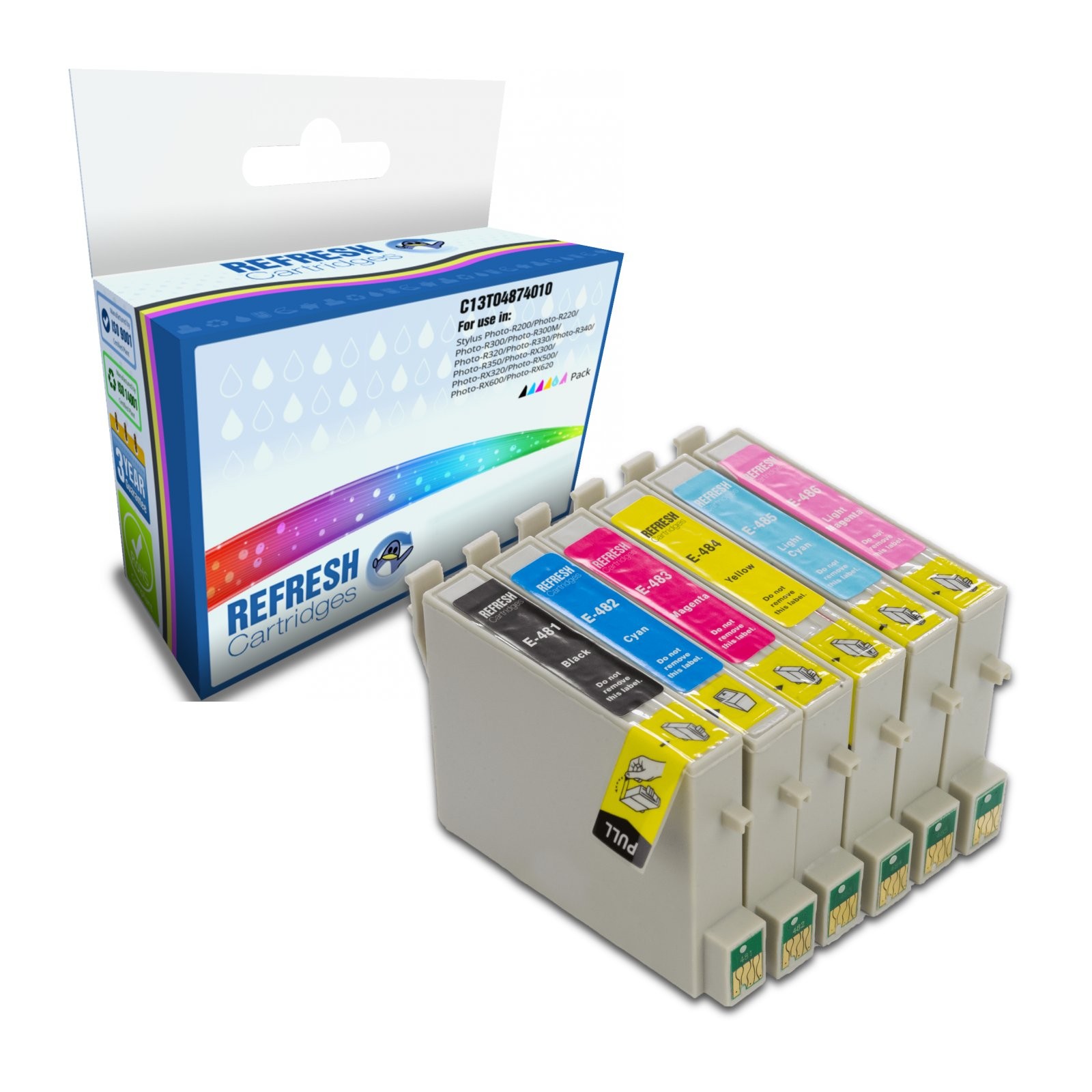 Refresh Cartridges Full Set 6 Pack T0481/2/3/4/5/6 Ink Compatible With Epson