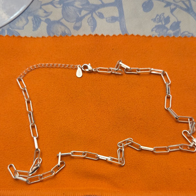 925 Sterling Gold over Silver Paper Clip Necklace Lobster 16 to 18  Signed