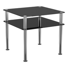 AVF 60cm Glass Side Table with Shelf, Tempered Black Glass, Polished Legs