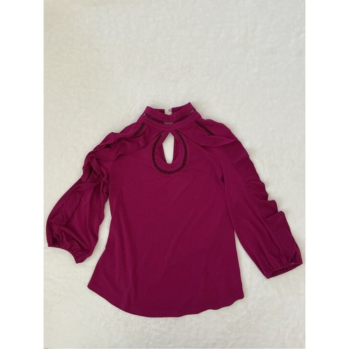 New York & Company 7th Avenue Design Studio Fuchsia Ruffle Keyhole Blouse Small