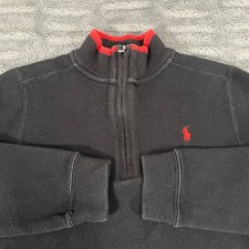 Polo Ralph Lauren Boy 7 Black Quarter Zip Cotton Sweater Red Pony Logo Mock Neck
