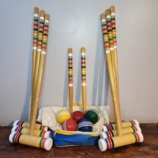Vintage 1980s USA Forster 6-Player Croquet Set With Carrying Case Bag (5 Balls)