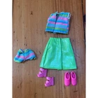 Vintage Barbie Outfit.Striped top w/matching shorts paired w/ green skirt 2shoes