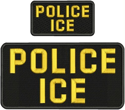PoliceiceEMB PATCH 5X10 AND 2.5X5 VELCR@ ON BACK gold on black