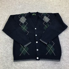 Club Room Sweater Mens Small Blue Wool Argyle Button Cardigan Long Sleeve