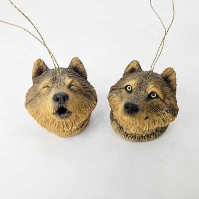 #ad Pair of Sandicast Husky Head Sculpture Ornaments Sandra Brue Handmade USA 1996 $14.99