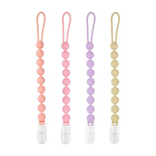 Silicone Pacifier Clip Holder, 4 Pack One Piece Soft Flexible Binky Clips Pacifi
