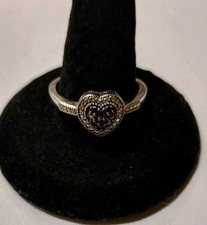 Vintage Sterling Silver 925 Marcasite Studded Heart Ring Size 9