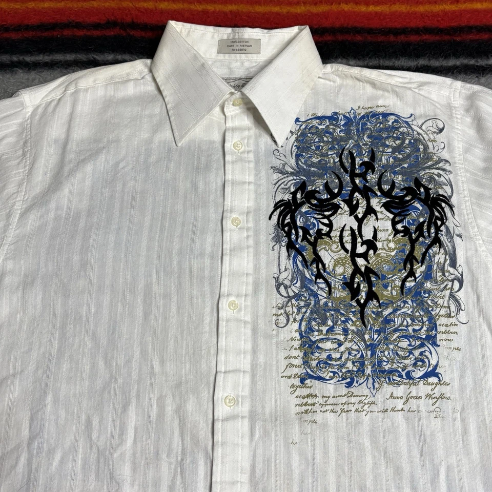 Sz L- Y2K-style Eighty Eight tribal print long sleeve shirt men’s white grunge - Image 3 of 4