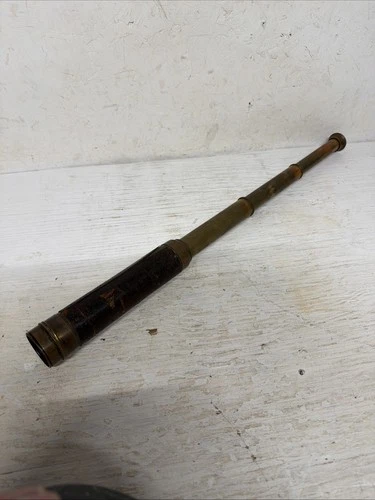 Naval Brass Wartime Three Draw Telescope, Leather Cover & Brass Cap