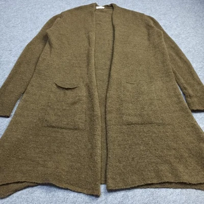 Cardigan Oversized Ouvert En Laine Mohair Vintage Américain Taille M Khaki Long - Photo 1/4