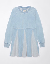 American Eagle Outfitters Size XS Faded Blue LS Fleece Babydoll Mini Dress