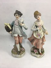 Porcelain Couple Figurines Man & Woman 8" Artmark Japan Vintage