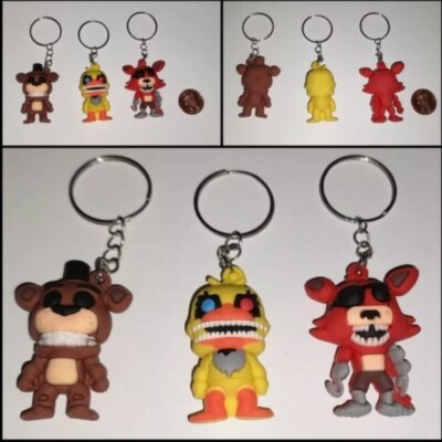 Five Nights At Freddy's 3x Gummi Schlüsselanhänger Taschenanhänger Fazbear, Chica, Foxy Horror