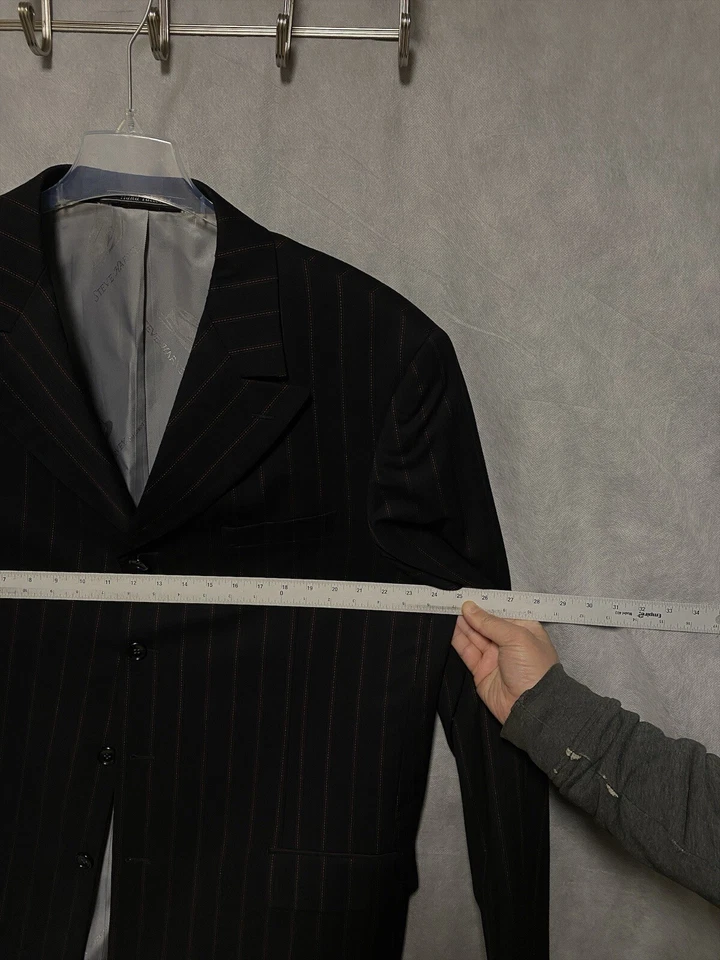 Traje Steve Harvey Hombre 48L Negro Rayas 4B Italia Lana Merino Super 120 40X31 Pantalón Foto 4 de 4
