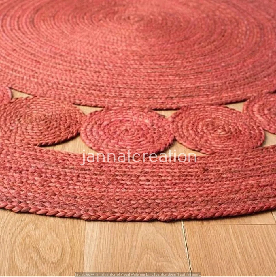 Indian Rug Jute 100% Handmade Round Rug Farmhouse Hand Braided Rustic Look Rugs - Image 4 of 4