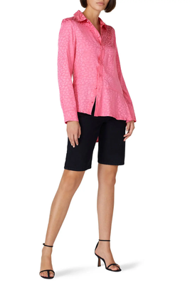 Koche Collective Pink Leopard Asymmetric Button Front Blouse Size 