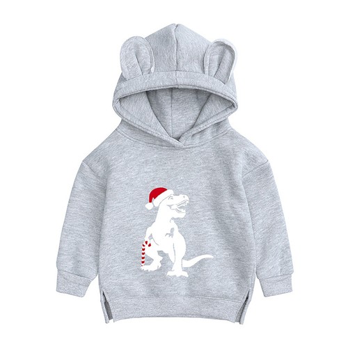 Boys And Girls Fall And Winter Christmas Dinosaur Print Fleece Thickened Hooded - Picture 10 of 45