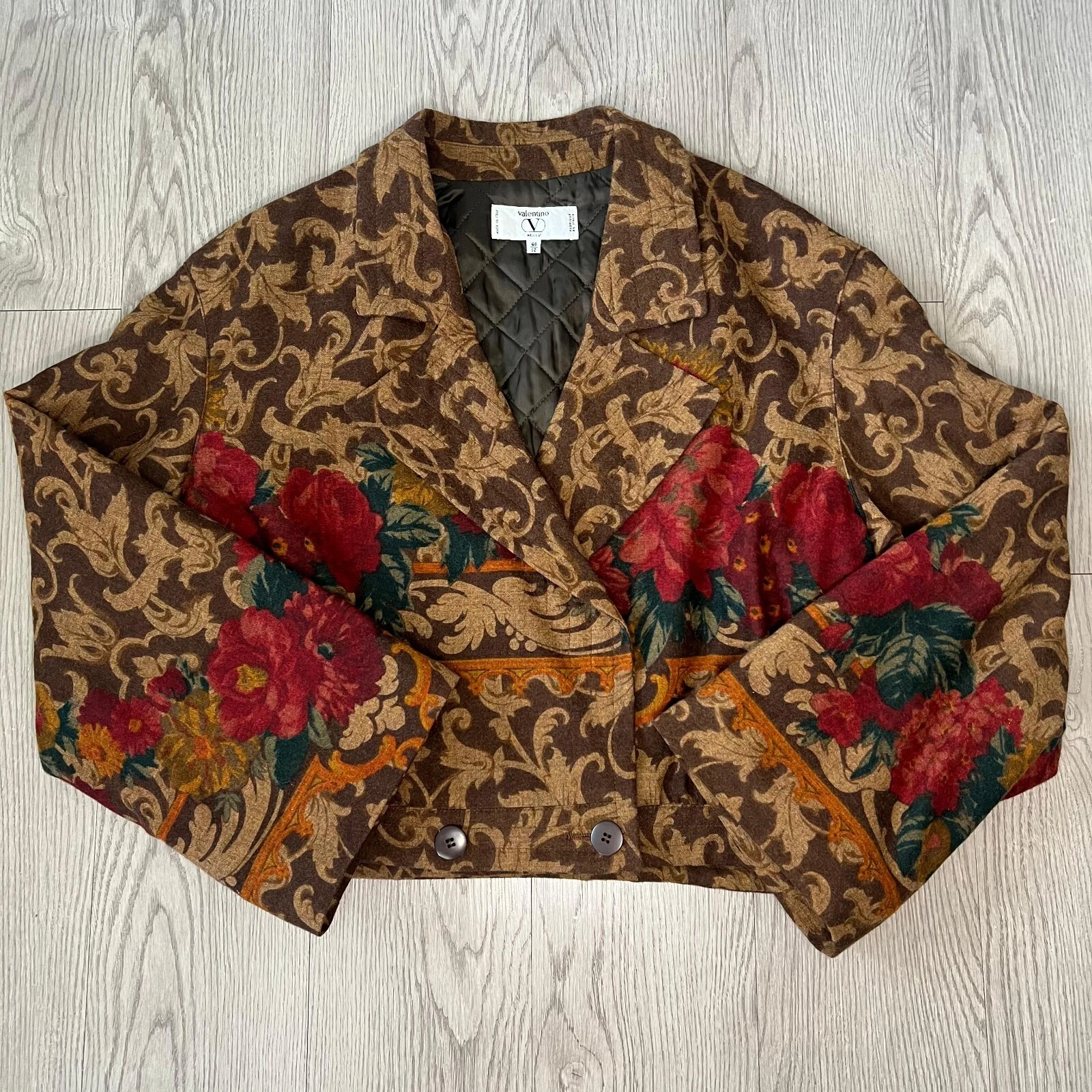 Giacca Blazer Valentino Miss V Arazzo Floreale Lana Italia Taglia 12