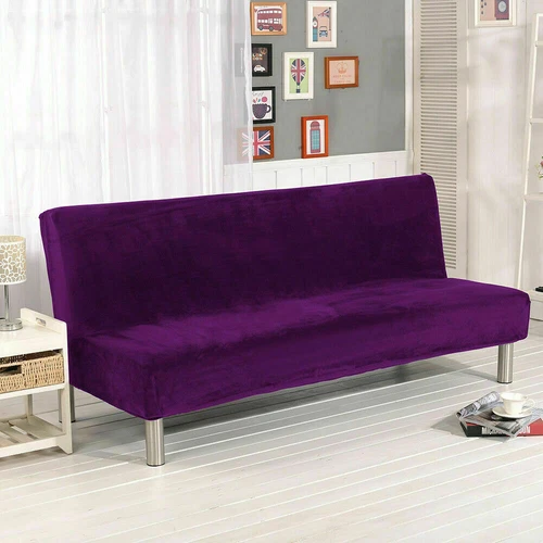 Neu Plüsch Armlos Schlafsofa Bezug Stretch Rutschfest Klappcouch Futon Schutz - Bild 25 von 78
