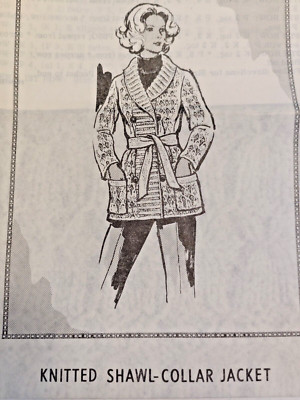 Sweater Jacket Knitted Shawl Collar Design 574 Pattern Mail Order VTG Belt Knit