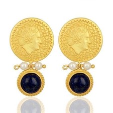Lapis Lazuli Pearl 18K Gold Plated 925 Sterling Silver Dangle Earrings Jewelry