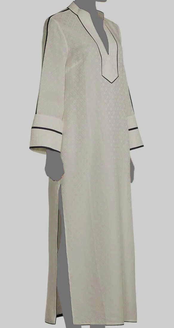 Tunica in cotone Tory Burch da donna avorio jacquard logo in seta trapunto $598 taglia XS