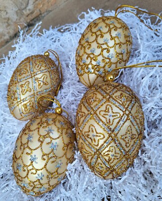 Vintage Christmas Handcrafted Large Egg Gold Tone Elegant Ornaments/NOT GLASS