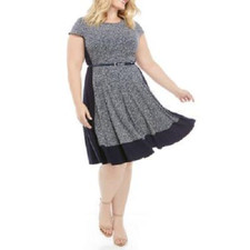 NEW JESSICA HOWARD BLUE CAREER BELTED FIT AND FLARE DRESS SIZE 12  14 SIZE 16