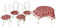 Dollhouse Ice Cream Parlor Patio Garden Cafe Set Table & Chairs Red Checkered