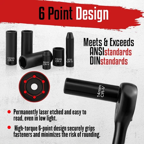 1/4 Zoll 55-teilig Antrieb Schlagschrauber Steckschlüsselsatz Sae & metrisch tief flach Steckschlüsselsatz - Bild 7 von 12