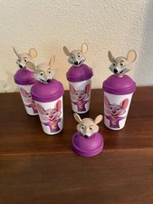 Set of 4 Chuck E Cheese Let's Play Plastic Cups Purple lid, mouse free/shipping