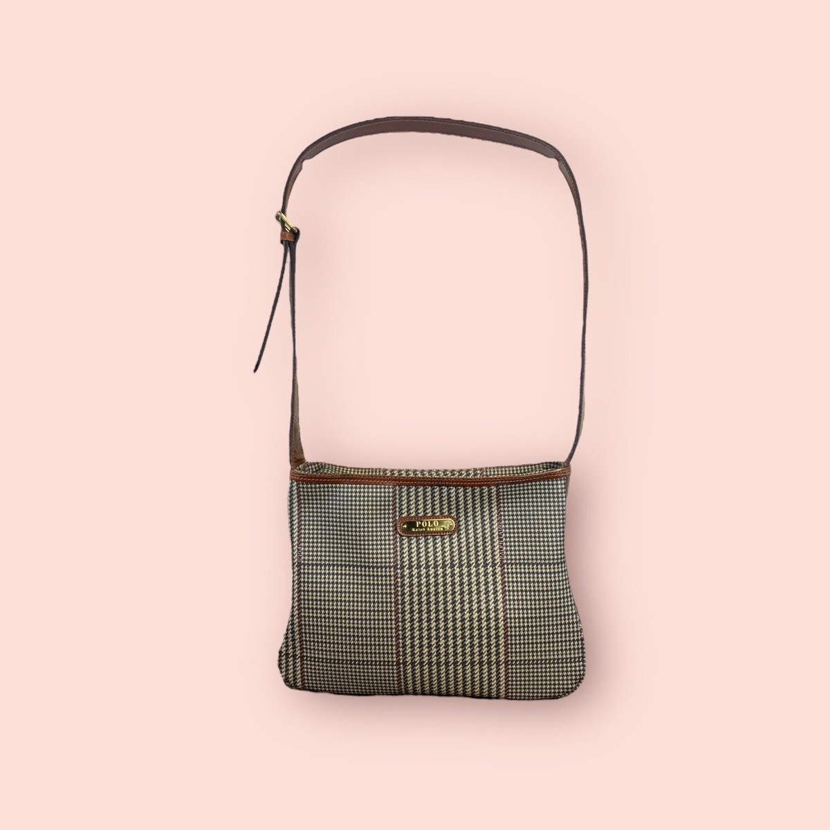 POLO RALPH LAUREN Rare Vintage Houndstooth Plaid Leather Purse Handbag Bag  Y2K