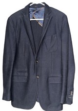 MASSIMO DUTTI Mens 2 Button Blazer Jacket Sz 50 Navy Blue Extra Fine Cotton