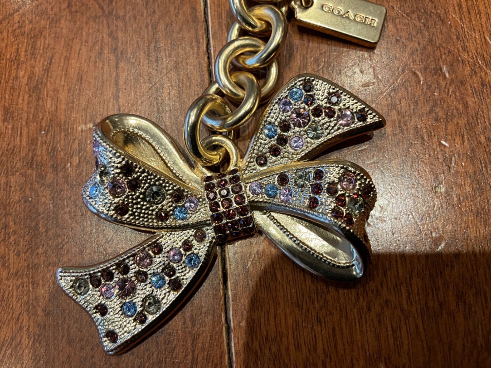 NEW Coach Gold Multi-Color Swarovski Crystal Bow Key Chain/Bag Charm | eBay