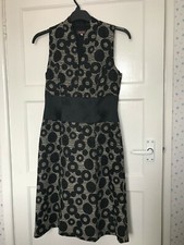 Phase Eight Black Cream Circle Print Sleeveless V Neck A Line Dress UK Size 10