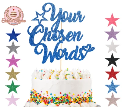 CAKES & TOPPERS Personalised Glitter & Mirror Cake Topper Any Word Customised Custom Birthday