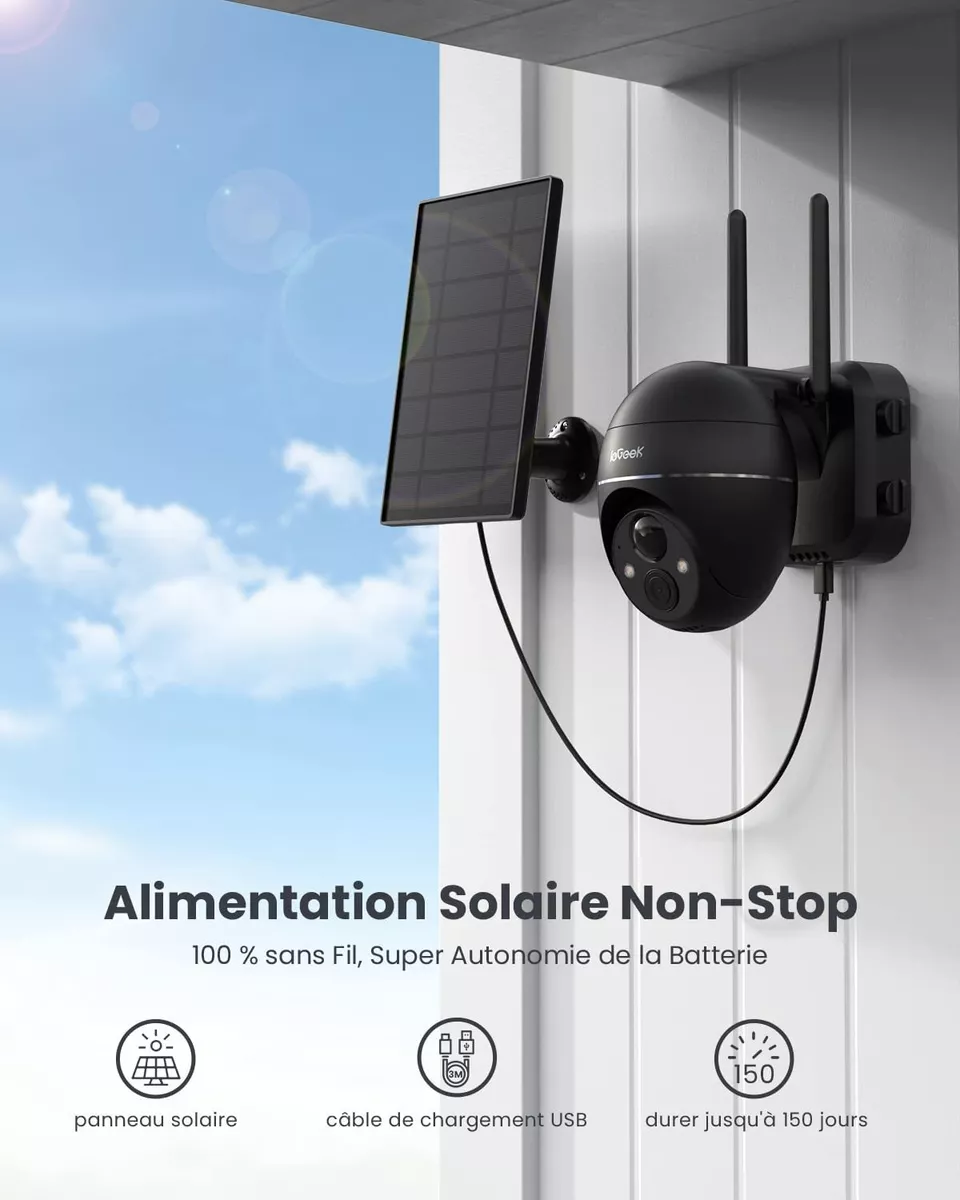 IeGeek 2K Caméra de Surveillance WiFi Extérieur sans Fil Solaire