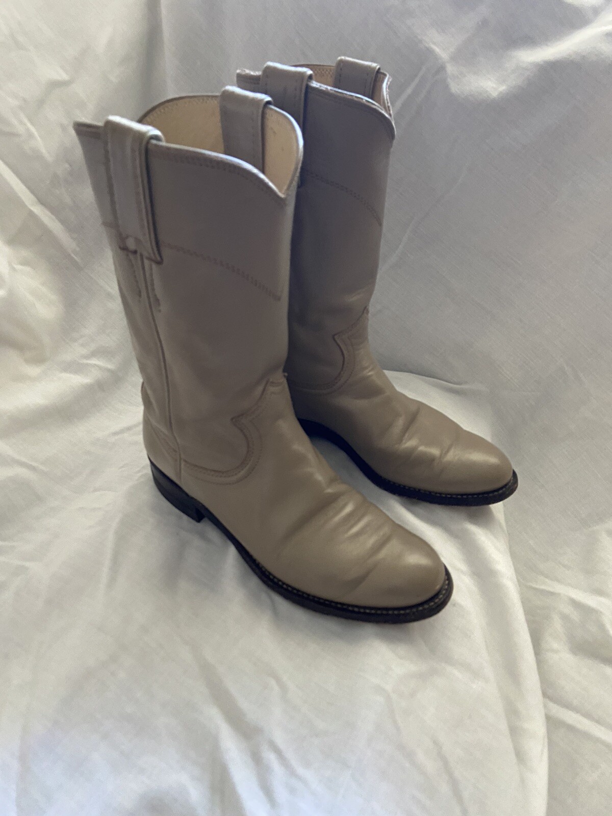 Vintage Justin Beige Leather Roper Cowboy Boots Women… Gem