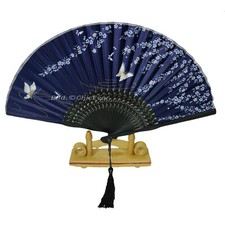 Fächer Handfächer aus Bambus Stoff Blumen & Schmetterlinge blau schwarz 7294b3