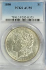 1890 Morgan Dollar : PCGS AU55