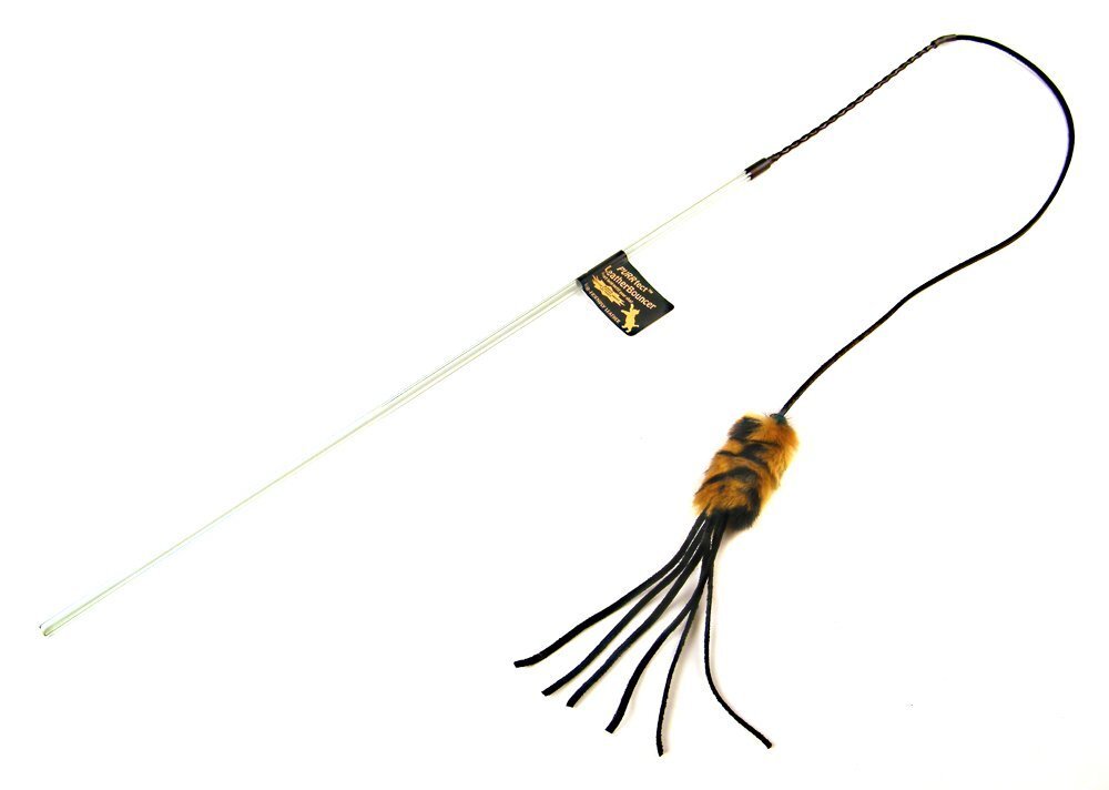 VEE PURRfect Natural Leather Cat Toy with Clear Wand and Flex Cable for Interactive Play