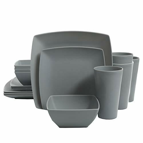 Gibson Home SOHO Grayson Square Melamine Dinnerware Set, Service for 4/16pc  Gray