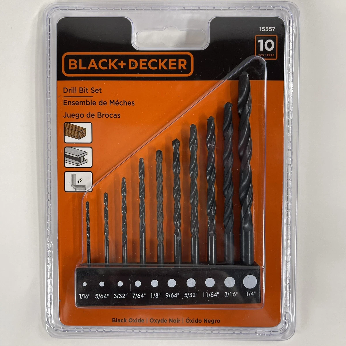 Black & Decker 15557 • 10-Piece Drill Bit Set • Black Oxide • “NEW”