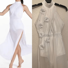 WEISSMAN solo custom Dance lyrical costume maxi dress white 15431 MC med child