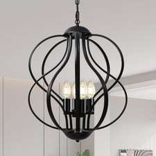 Black Chandelier for Dining Room Light Fixture, 4-Light Modern Farmhouse Chan...